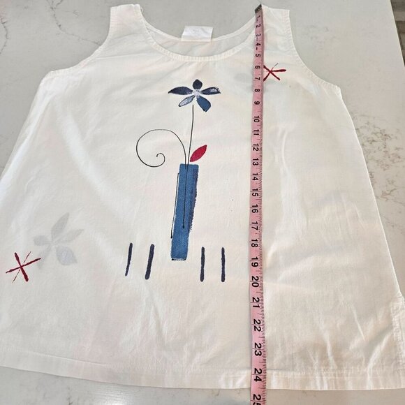 Vintage 80's Alegre Tank Top White Size Medium Hand Painted Flower Red Blue - Picture 8 of 8